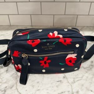 Kate Spade Dark Blue and Red Floral Crossbody Bag